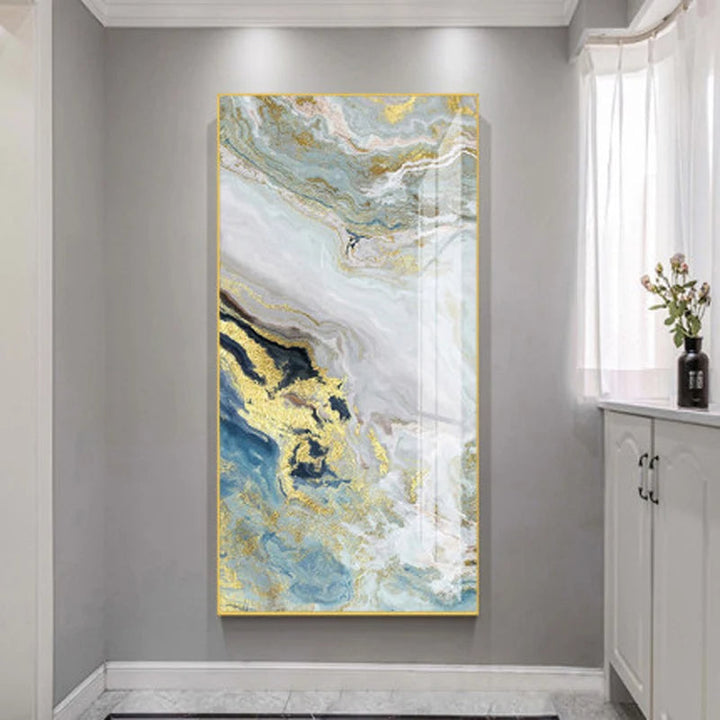 Nordic Aqua Blå Grønn Gylden Flytende Marmor Trykk Vegg Kunst Fine Art Lerret Utskrifter Bilder For Luksus Stue Foyer Hotellrom Dekor | Skanto