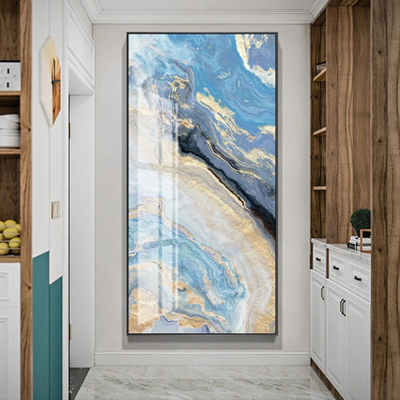 Nordic Aqua Blå Grønn Gylden Flytende Marmor Trykk Vegg Kunst Fine Art Lerret Utskrifter Bilder For Luksus Stue Foyer Hotellrom Dekor | Skanto