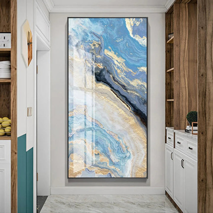 Nordic Aqua Blå Grønn Gylden Flytende Marmor Trykk Vegg Kunst Fine Art Lerret Utskrifter Bilder For Luksus Stue Foyer Hotellrom Dekor | Skanto