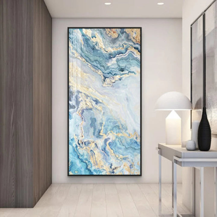 Nordic Aqua Blå Grønn Gylden Flytende Marmor Trykk Vegg Kunst Fine Art Lerret Utskrifter Bilder For Luksus Stue Foyer Hotellrom Dekor | Skanto