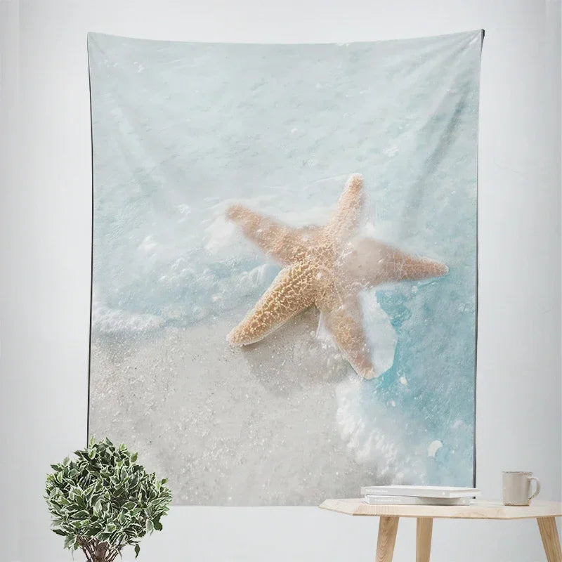 Nordic Hengende Veggteppe Dekorasjon 100% Polyester Trykte Havlandskap Sol Hav & Sandstrand Blå Himmel Veggtepper Bilder av Ro for stuen | Skanto