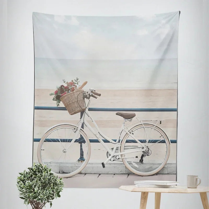 Nordic Hengende Veggteppe Dekorasjon 100% Polyester Trykte Havlandskap Sol Hav & Sandstrand Blå Himmel Veggtepper Bilder av Ro for stuen | Skanto