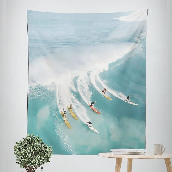 Nordic Hengende Veggteppe Dekorasjon 100% Polyester Trykte Havlandskap Sol Hav & Sandstrand Blå Himmel Veggtepper Bilder av Ro for stuen | Skanto