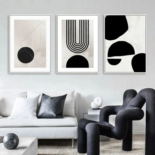 Nordic Minimalist Geometrisk Abstrakt Veggkunst Fin Kunst Lerretsutskrifter Beige Svart Abstrakte Bilder For Moderne Leilighet Dekor | Skanto