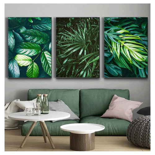 Nordic Tropical Green Leaf Nature Posters Veggkunst Fin Kunst Lerrettrykk Ambient Bilder av Ro for Stue Spisestue Hjemmekontor Dekor | Skanto