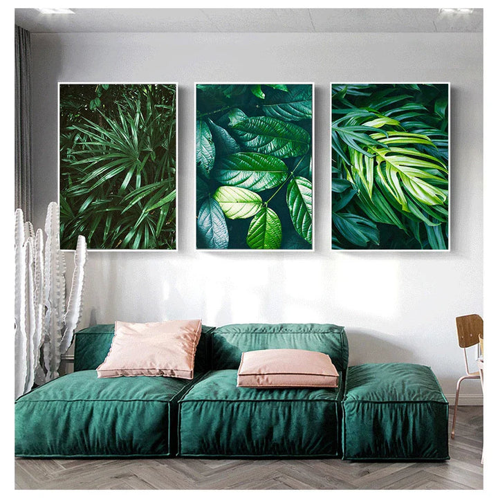 Nordic Tropical Green Leaf Nature Posters Veggkunst Fin Kunst Lerrettrykk Ambient Bilder av Ro for Stue Spisestue Hjemmekontor Dekor | Skanto