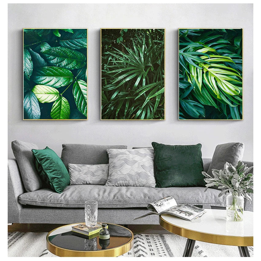 Nordic Tropical Green Leaf Nature Posters Veggkunst Fin Kunst Lerrettrykk Ambient Bilder av Ro for Stue Spisestue Hjemmekontor Dekor | Skanto
