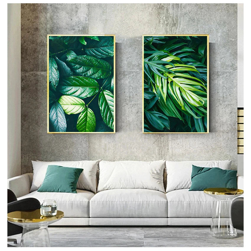 Nordic Tropical Green Leaf Nature Posters Veggkunst Fin Kunst Lerrettrykk Ambient Bilder av Ro for Stue Spisestue Hjemmekontor Dekor | Skanto
