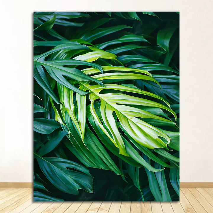 Nordic Tropical Green Leaf Nature Posters Veggkunst Fin Kunst Lerrettrykk Ambient Bilder av Ro for Stue Spisestue Hjemmekontor Dekor | Skanto