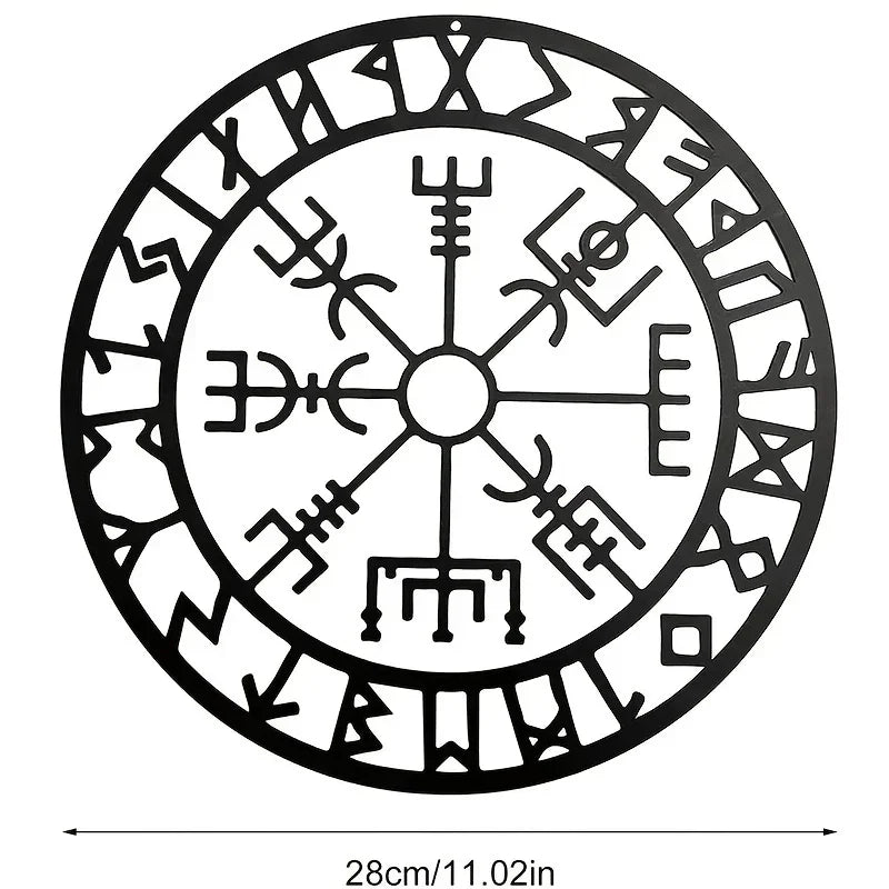 Norse Viking Runes Kompass Svart Metall Veggkunst 3D Jern Håndverk Veggmontert Nordisk Plakett For Stue Spisestue Kreativ Hjem Dekor | Skanto