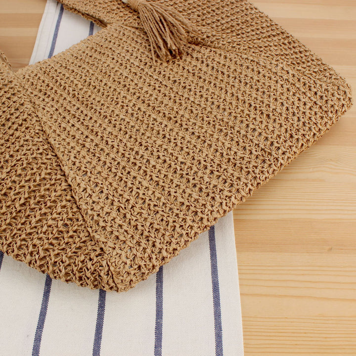 Woven Natural Straw Tote Bag with Leather Accents Skanto