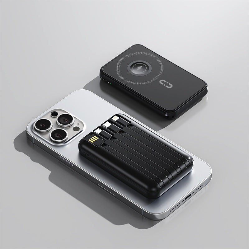 Kompakt powerbank med integrert ladekabel og hurtiglading funksjon Skanto