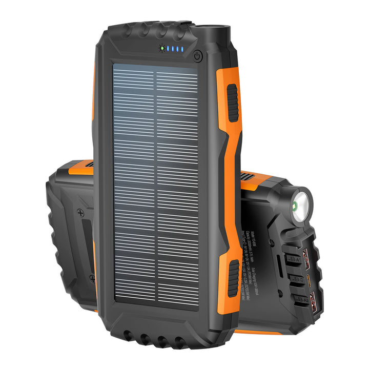 Solar-Powerbank med integrert LED-lommelykt og flere ladekontakter Skanto