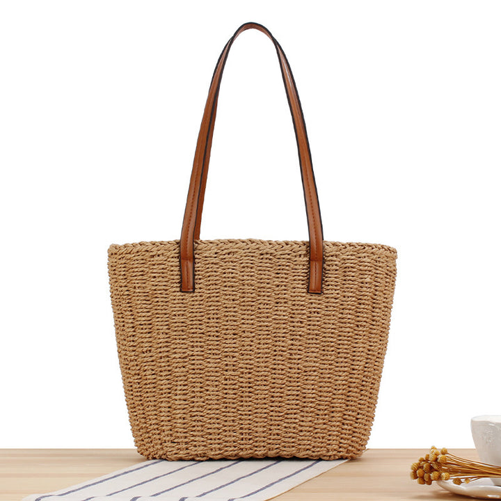 Natural Woven Handbag with Leather Handles Skanto