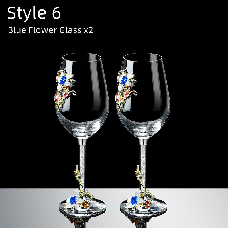 Metallic Blomst Krystall Vin Glass med Dekanter Koffert Sett | Skanto