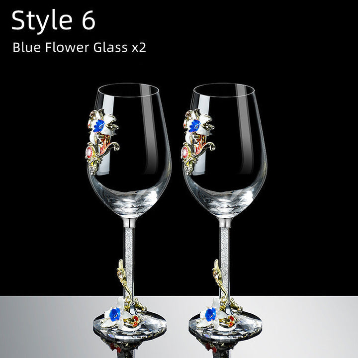 Metallic Blomst Krystall Vin Glass med Dekanter Koffert Sett | Skanto