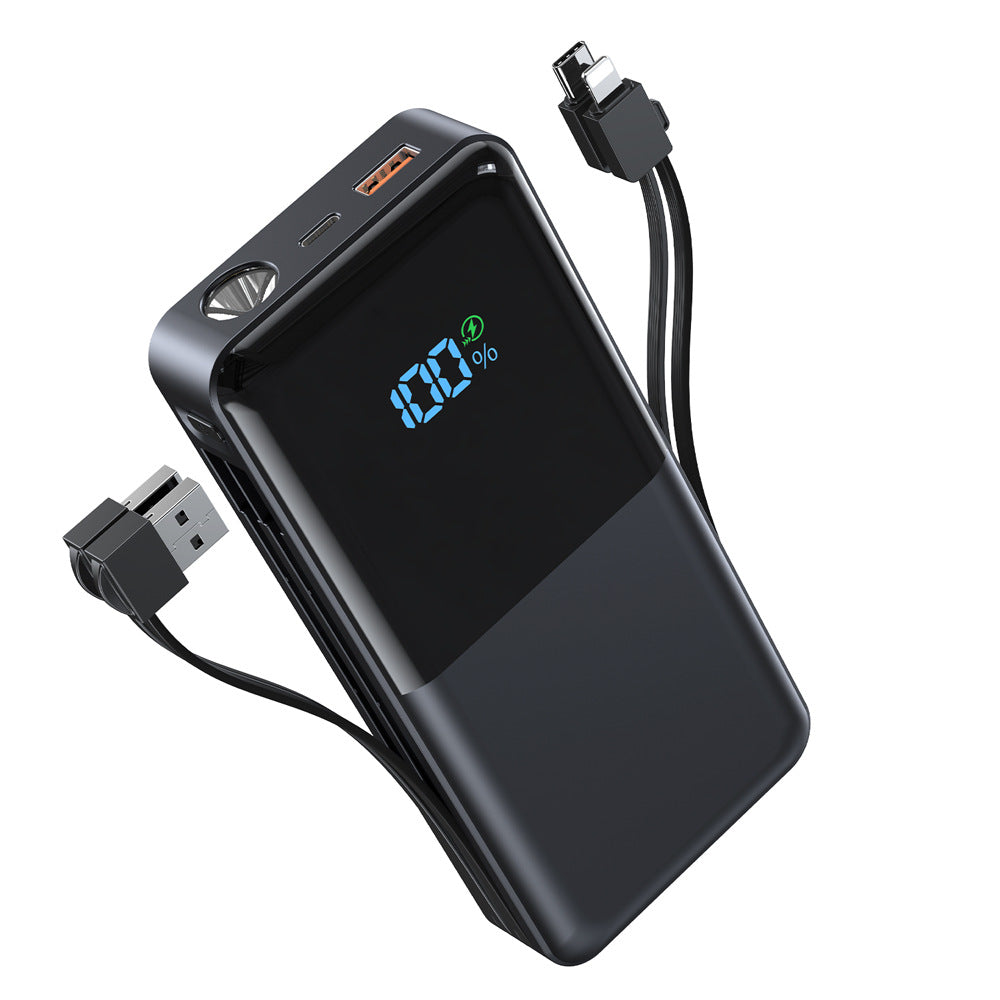Powerbank med innebygde ladekabler og LCD-skjerm Skanto