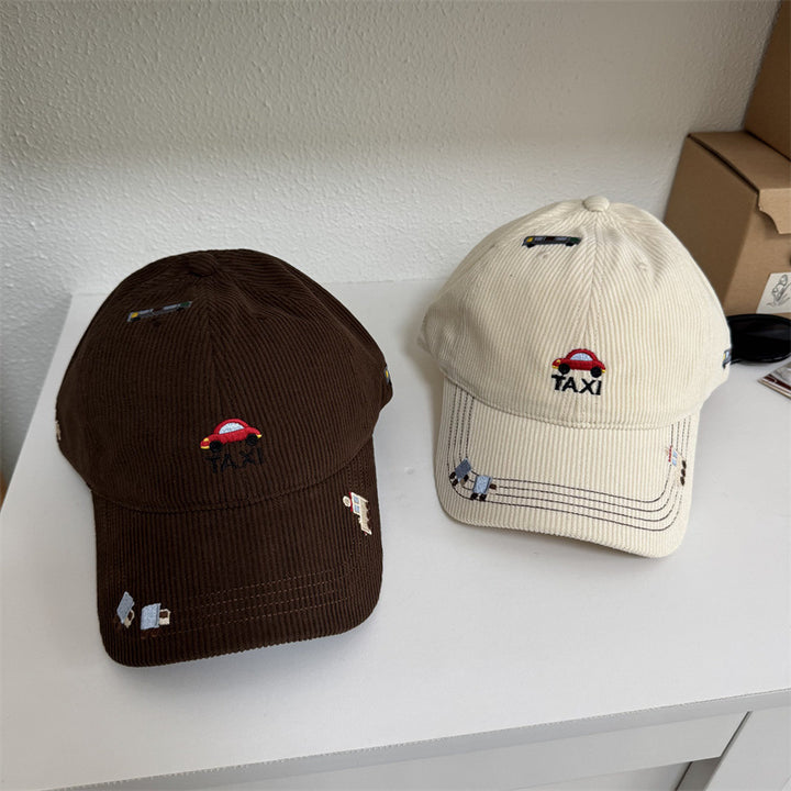 Men's Corduroy Taxi Brodert Caps med Skjerm Skanto