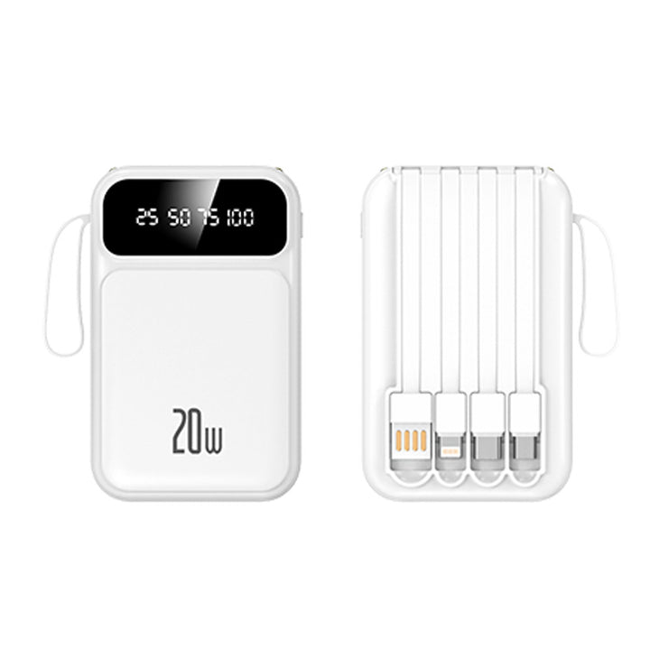 Powerbank med innebygde kabler og LED-skjerm Skanto