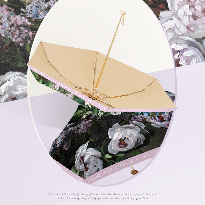 Damer elegant foldbar paraply med blomsterkunstdesign Skanto