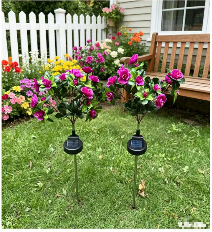 Solcel-drevne realistiske kamelia blomsterhage stake lys med justerbare LED-hoder og rustfritt stål spyd Skanto