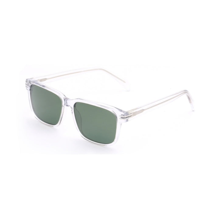 Dame moteriktig solbrille med transparent ramme og grønne glass Skanto