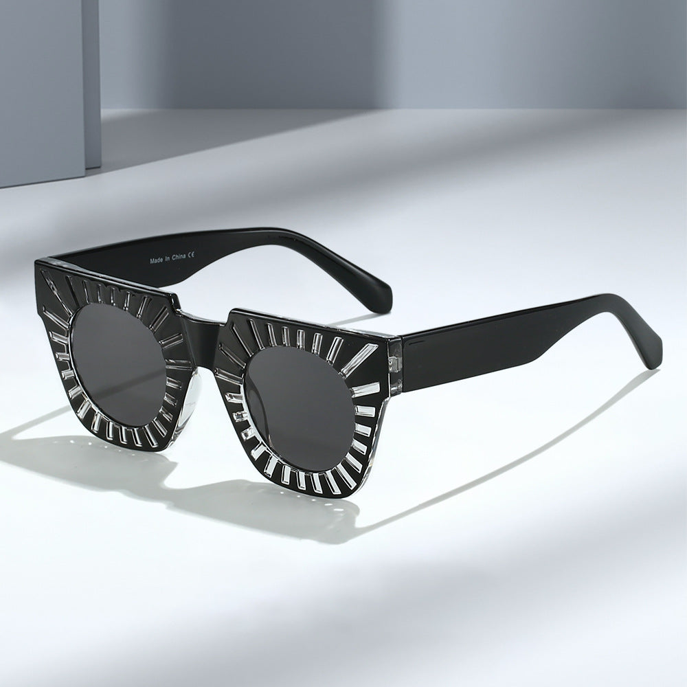 Dame Trendy solbriller med kreativ geometrisk ramme Skanto