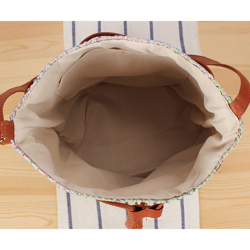 Skanto Hand-Woven Natural Material Shoulder Bag with Stylish Leather Details Skanto