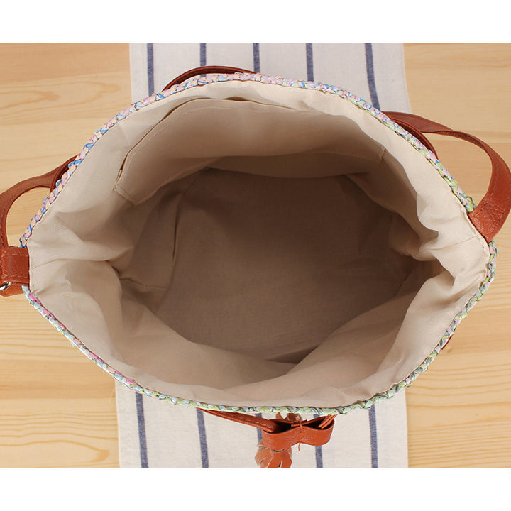 Skanto Hand-Woven Natural Material Shoulder Bag with Stylish Leather Details Skanto