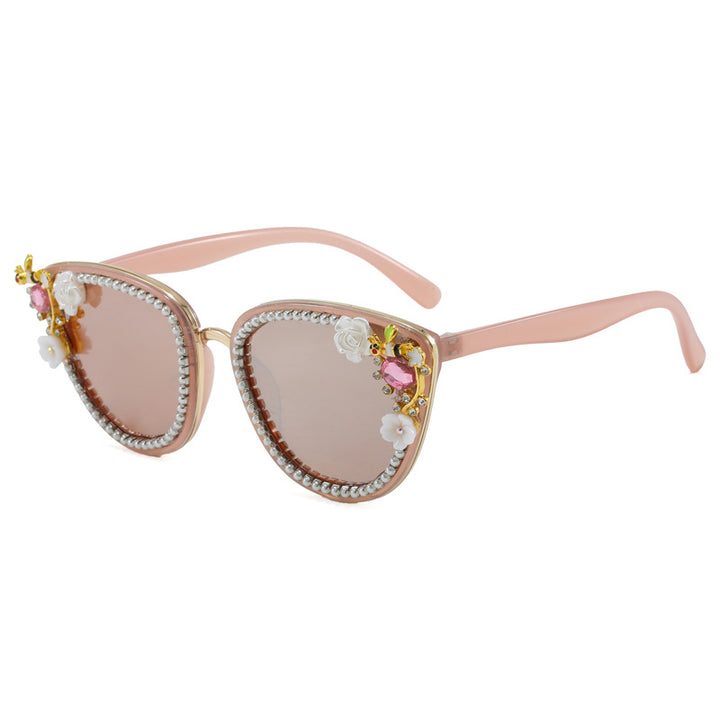 Dame Glamourøse Cat-Eye Solbriller med florale dekorasjoner Skanto
