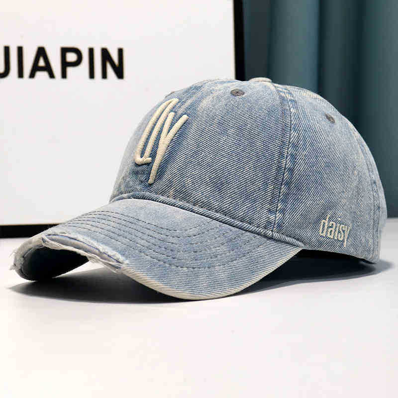 Kvinne Slitt Denim Brodert Baseballcap Skanto