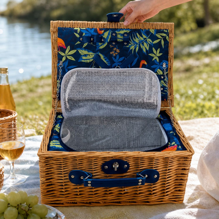 Dames luksus piknikkurv med offset tallerkenrom og blomstrede fôr Skanto