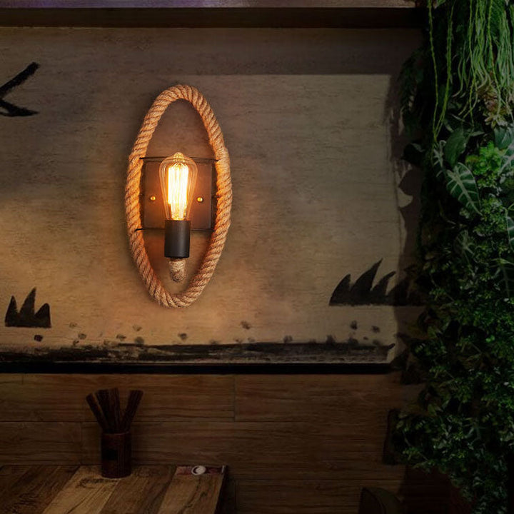 Skanto Vegglampe | Vintage Stil | Hamp Tau Lampe Design | Unik Dekorasjon | Miljøvennlig Vegglampe
