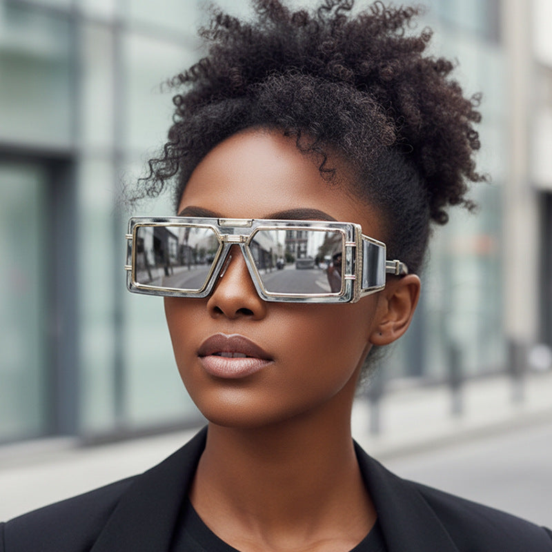 Dame Geometrisk Oversized Solbrille med luksuriøs ramme Skanto