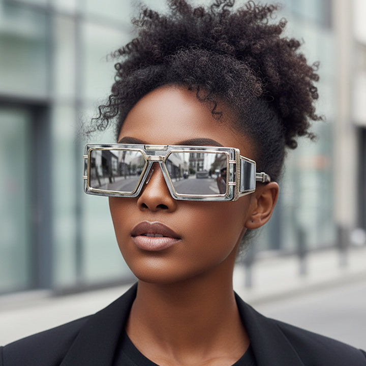 Dame Geometrisk Oversized Solbrille med luksuriøs ramme Skanto
