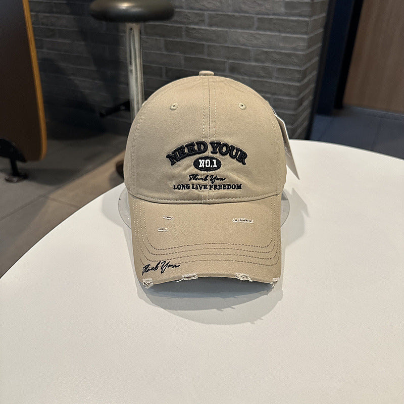 Herre Distressed Cotton Brodert Baseball Cap Skanto