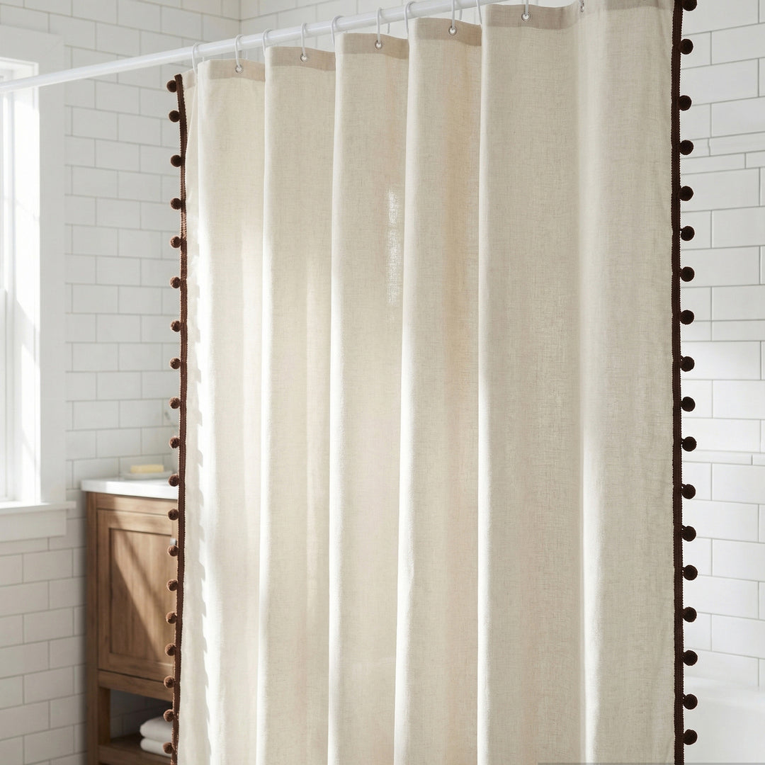 Teksturerte Pom Pom Trim Dusjforheng Skanto