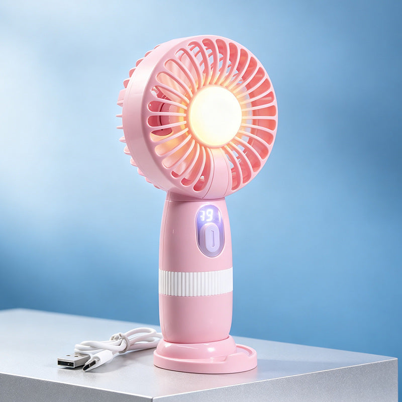 Dame bærbar håndvifte med LED-belysning og digital temperaturdisplay Skanto