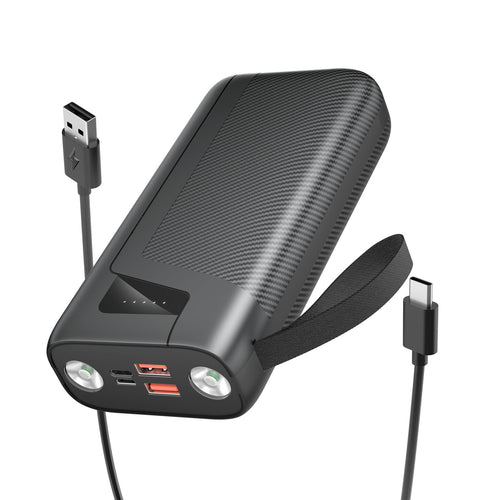 Kraftig powerbank med integrert LED-belysning og hurtigladingsfunksjon Skanto