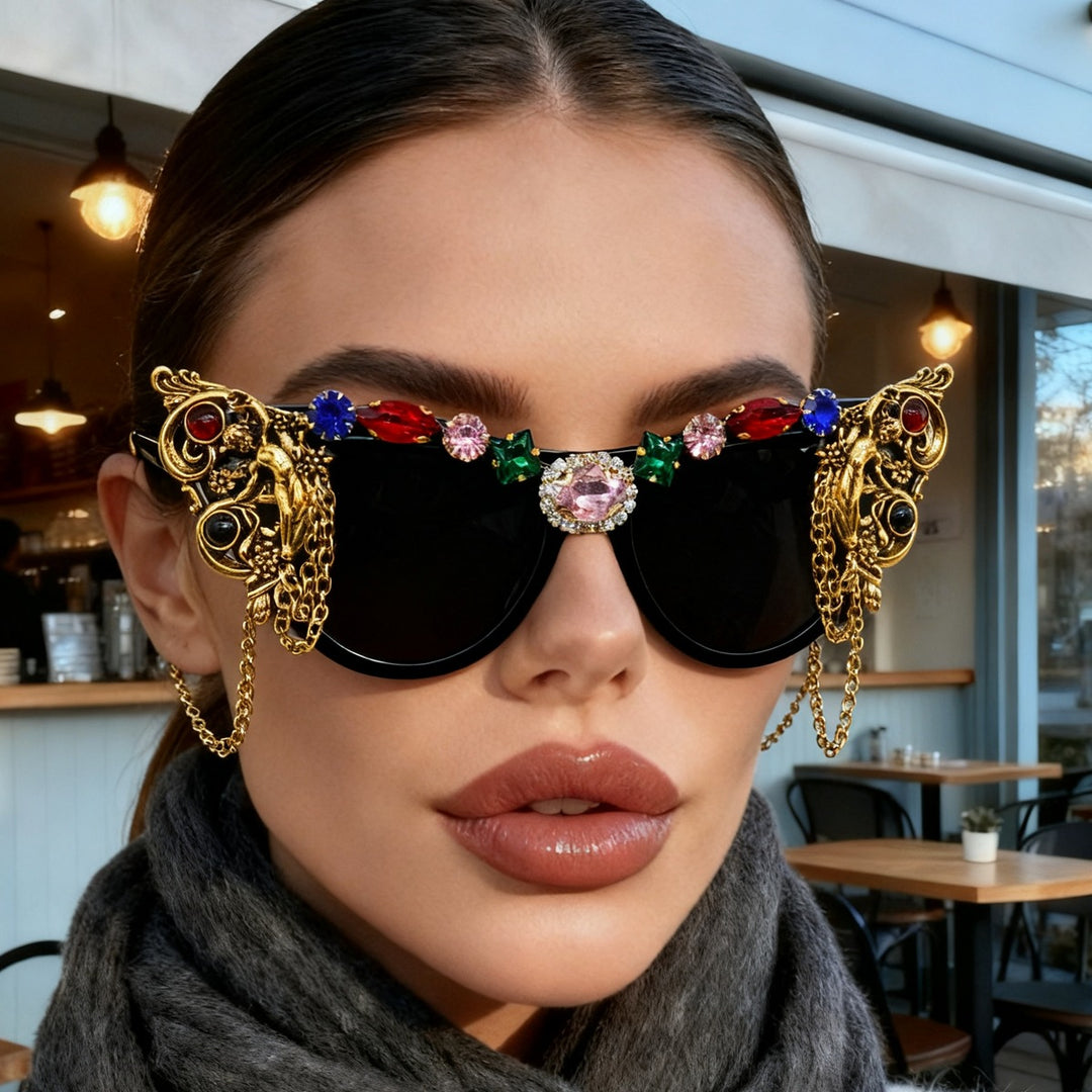 Dame ekstravagant glamour-solbrille med kunstneriske dekorasjoner Skanto