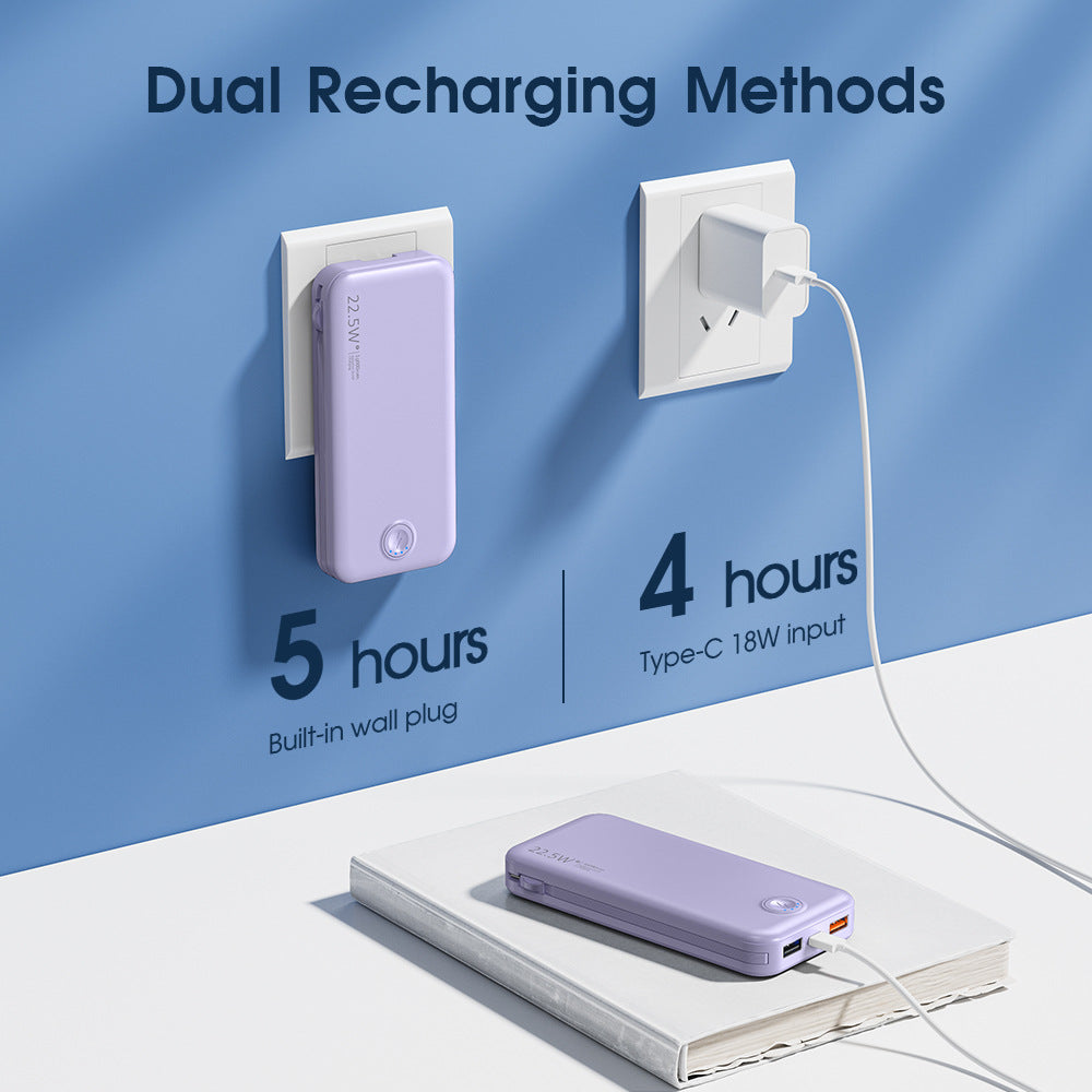 Powerbank med integrert veggkontakt og hurtigladende type-C-funksjon Skanto