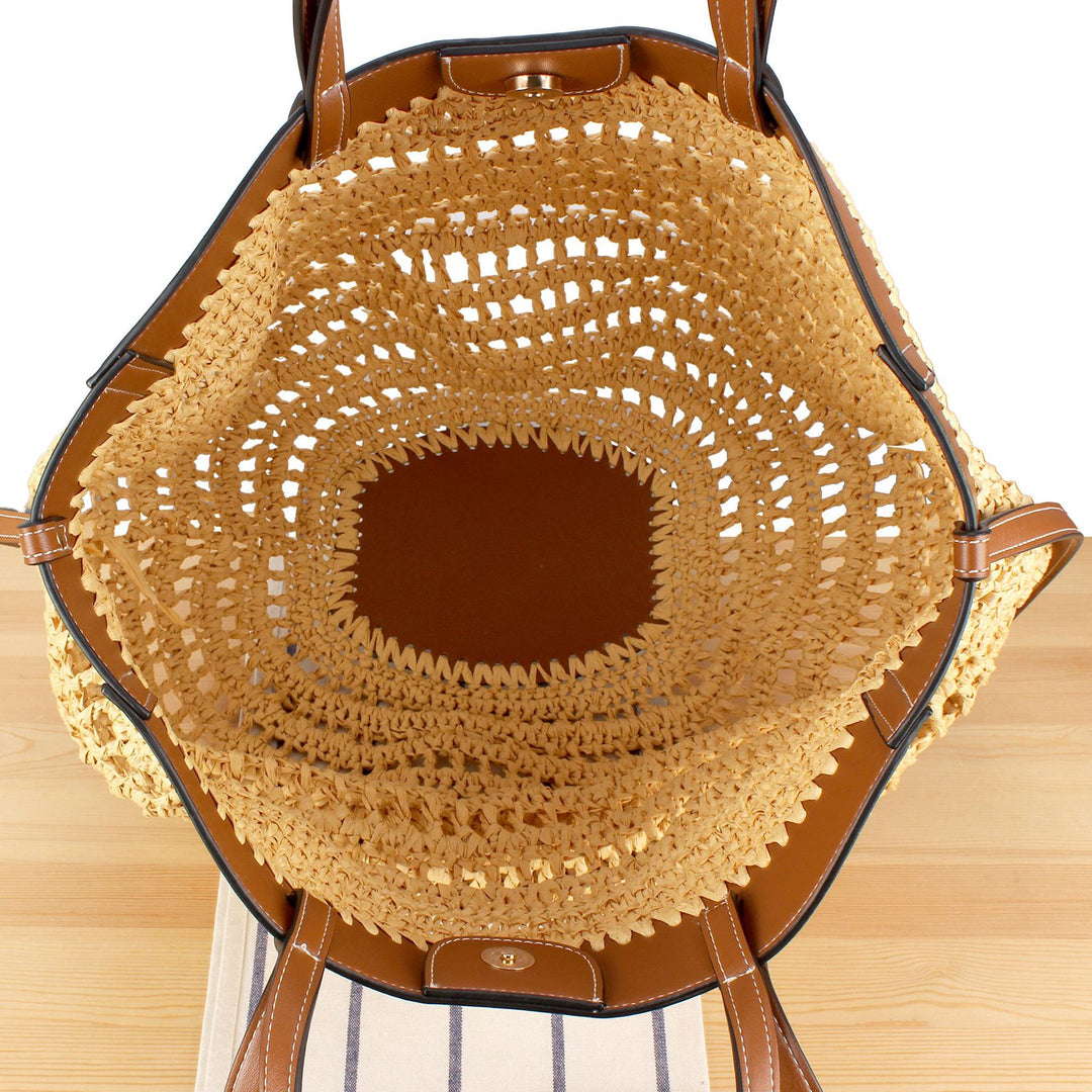 Woven natural material handbag with high-quality leather detail Skanto