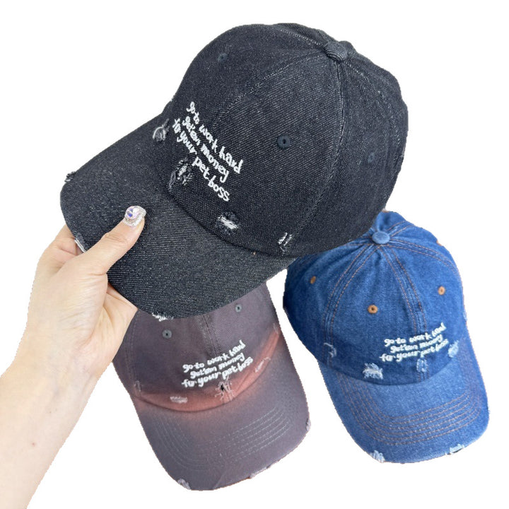 Kvinnens slitte denim uttal cap Skanto