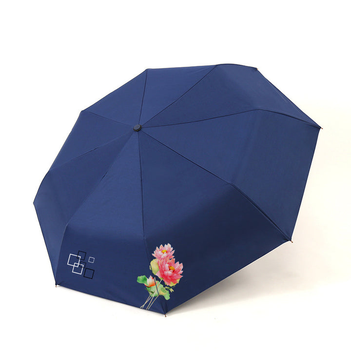 Kvinnes sammenleggbare paraply med elegant blomsterdesign Skanto