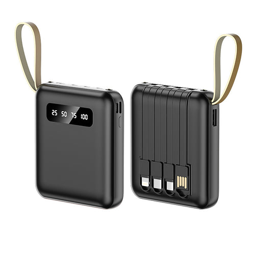 Multifunksjonell powerbank med integrert kabelsystem Skanto