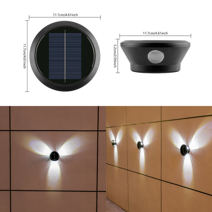 Rund Solvegglampe Med Kvadrant-Stråle LED Dekorativ Utendørs Vegglampe Og Værbestandig Hus Skanto