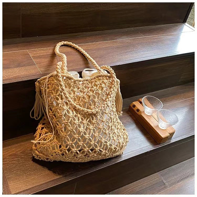 Håndknyttet strandveske med leken design Skanto