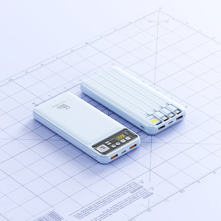 Powerbank med integrert kabelsystem og digital ladevisning Skanto