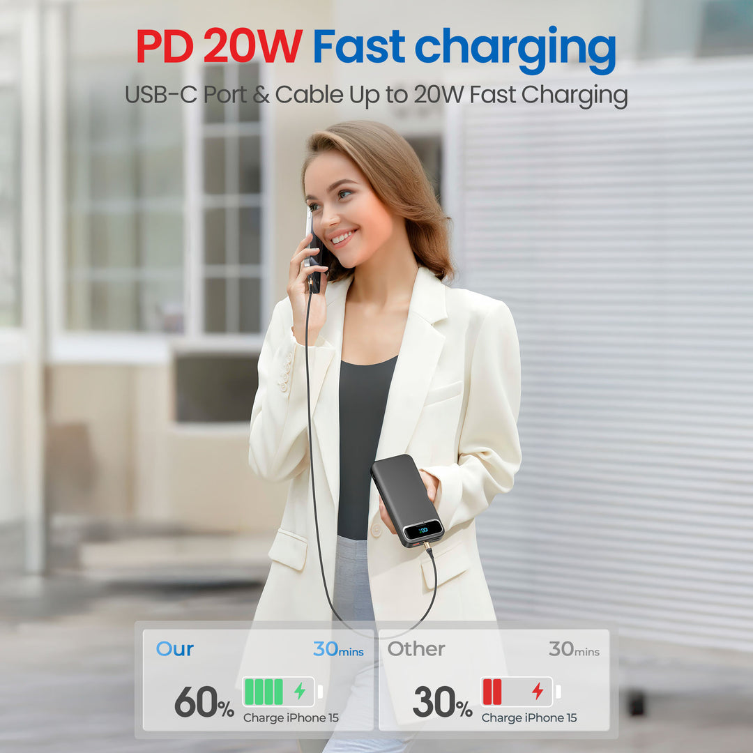 Powerbank med innebygd batterilader og LCD-skjerm Skanto