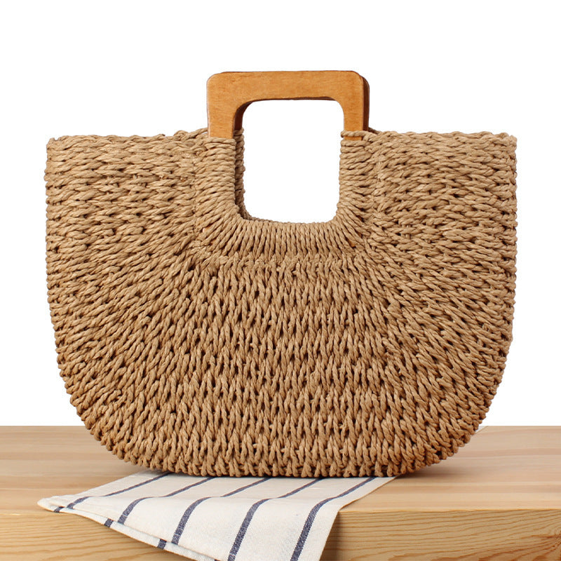 Handmade straw bag with wooden handle Skanto